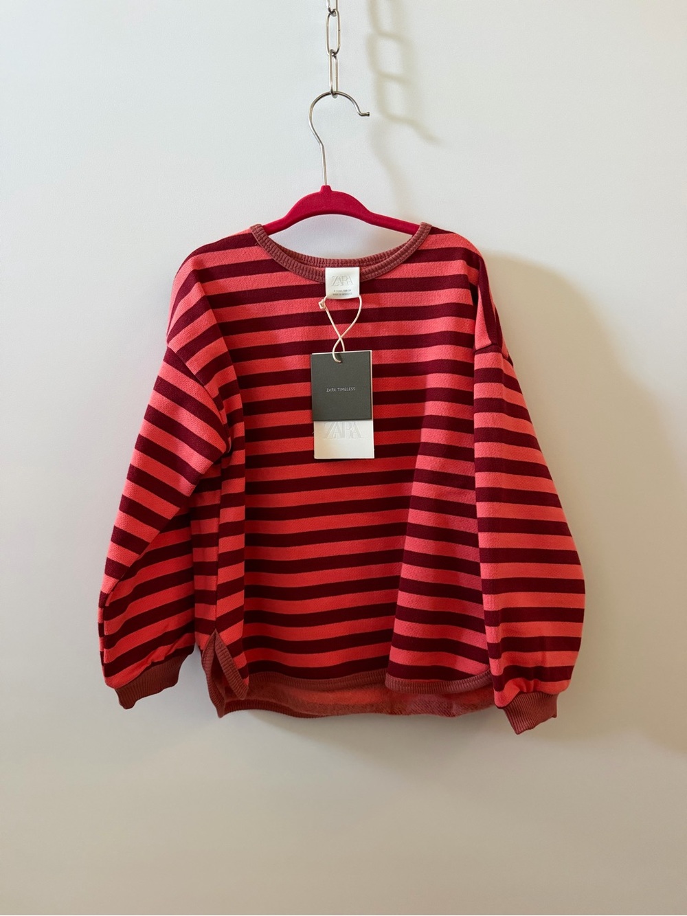 Zara Striped Coral and Wine Knit Top